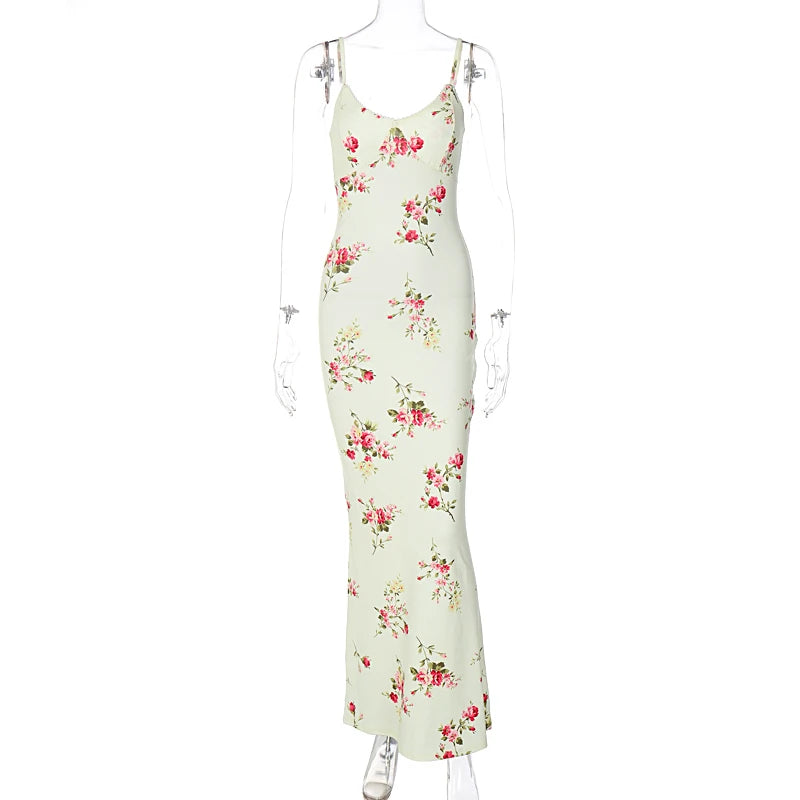 Floral Print Sleeveless Backless Bodycon  Dresses