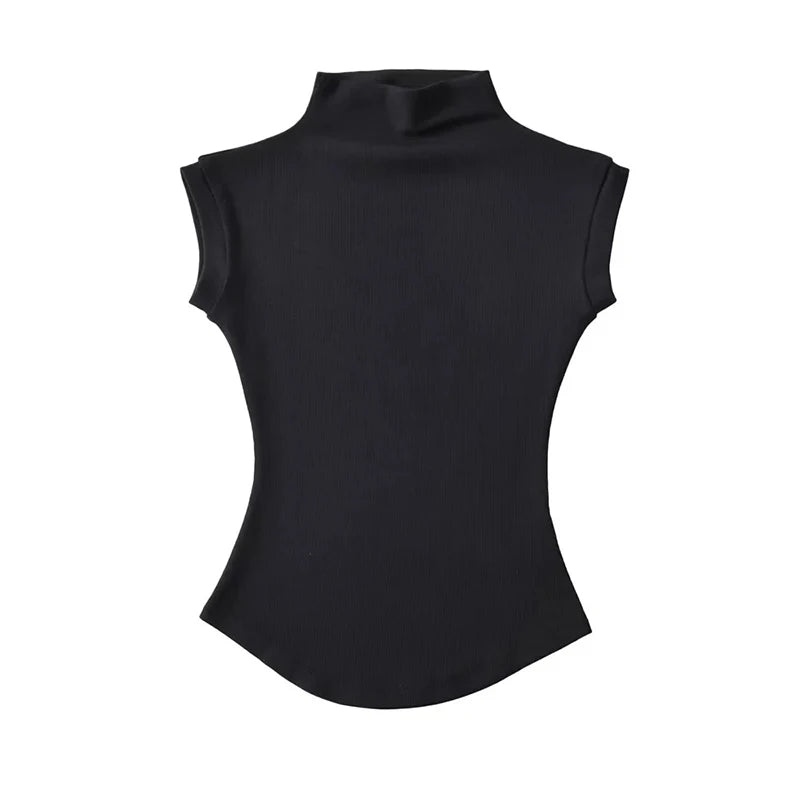 Women Summer Sexy Turtleneck Sleeveless T-Shirts Tops