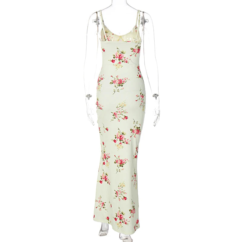 Floral Print Sleeveless Backless Bodycon  Dresses