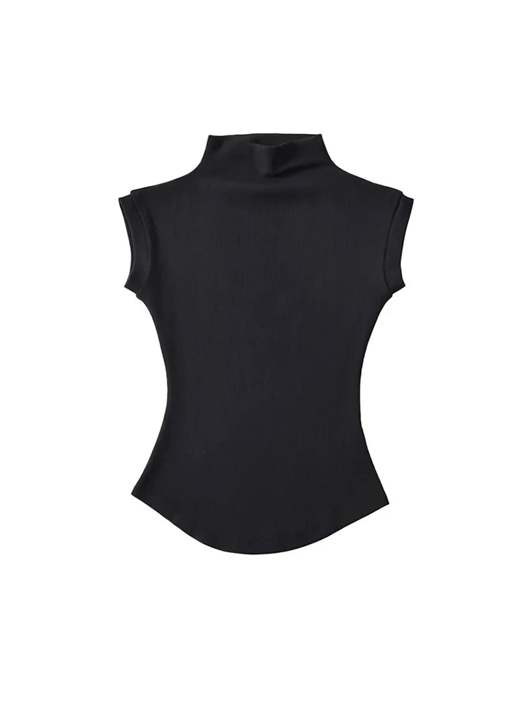 Women Summer Sexy Turtleneck Sleeveless T-Shirts Tops