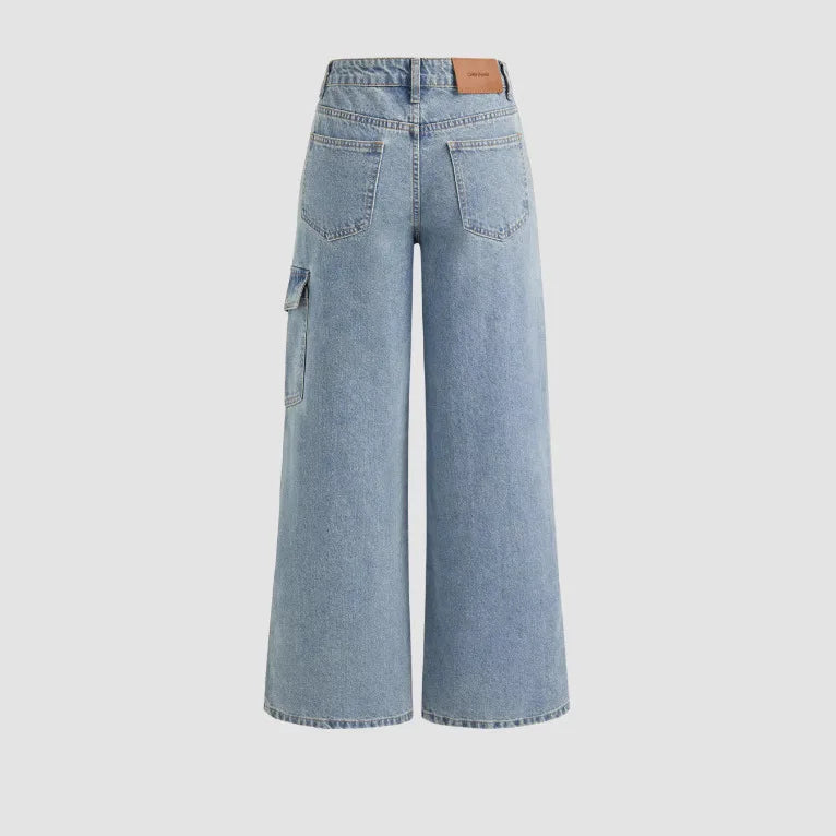 Loose Straight Leg Denim Pants Women's High Waist Wide Leg Trousers