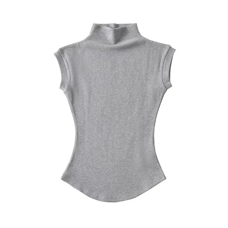 Women Summer Sexy Turtleneck Sleeveless T-Shirts Tops