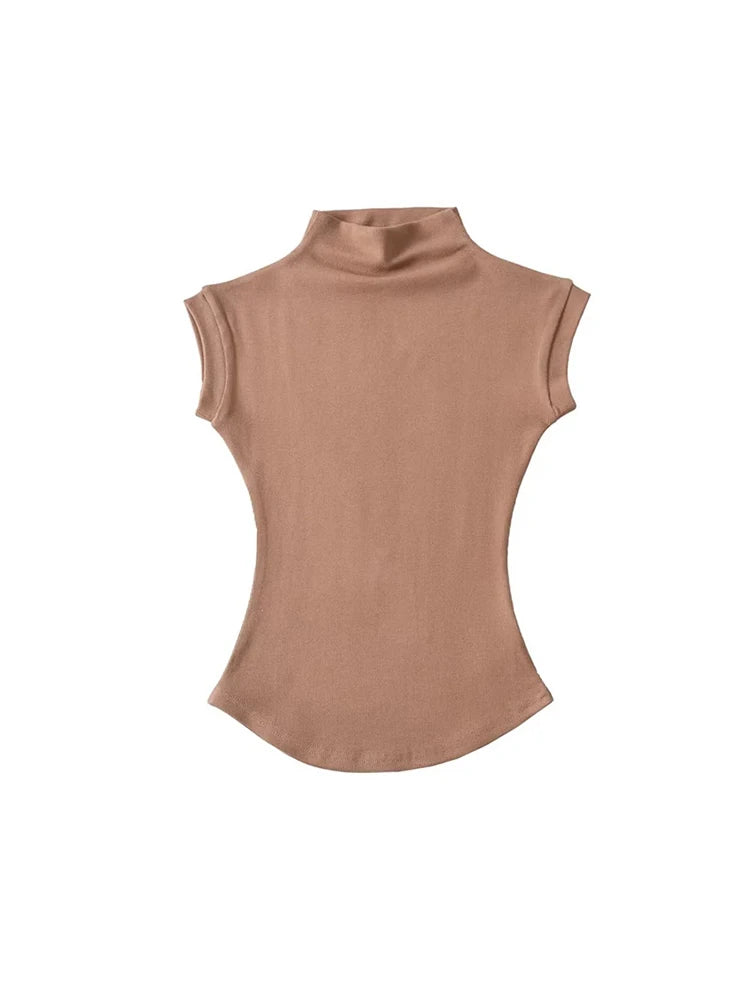 Women Summer Sexy Turtleneck Sleeveless T-Shirts Tops