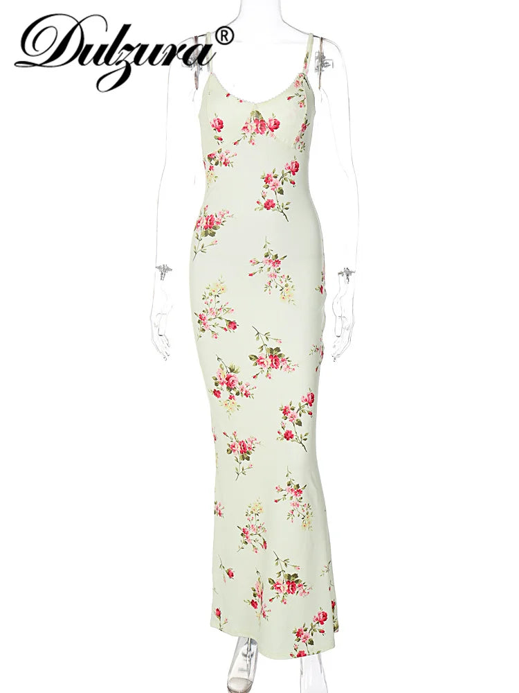 Floral Print Sleeveless Backless Bodycon  Dresses