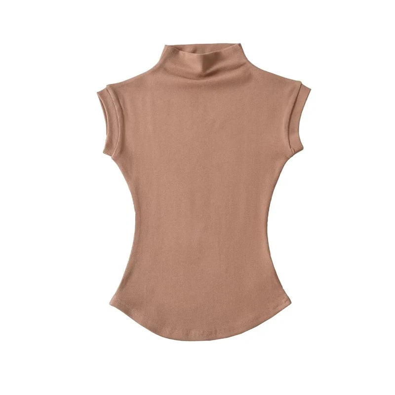 Women Summer Sexy Turtleneck Sleeveless T-Shirts Tops
