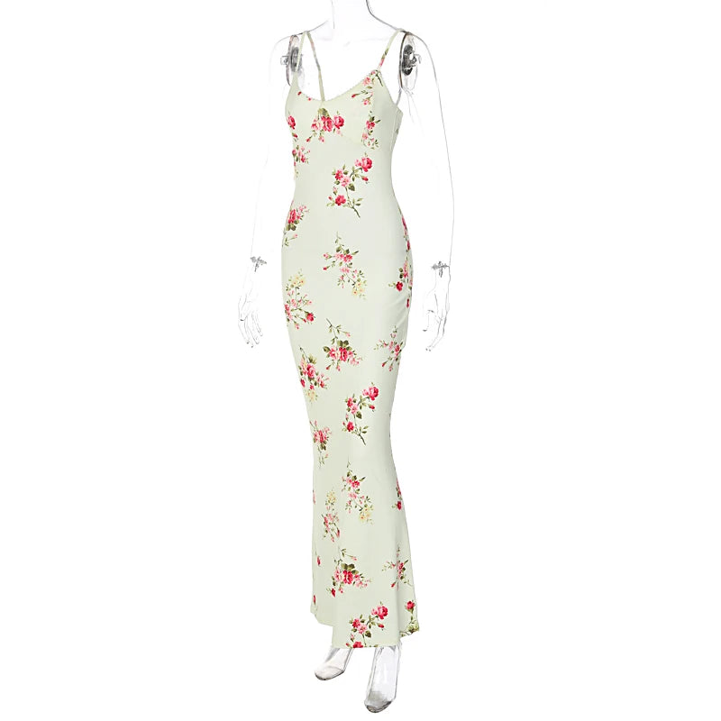 Floral Print Sleeveless Backless Bodycon  Dresses