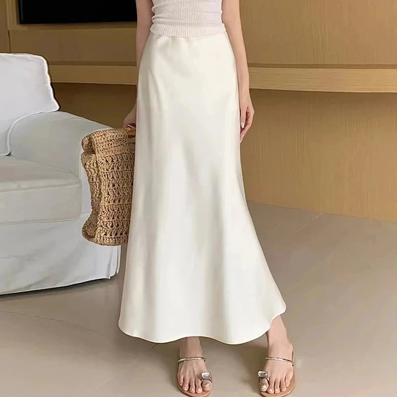 Women 2025 Satin Black Skirt Women