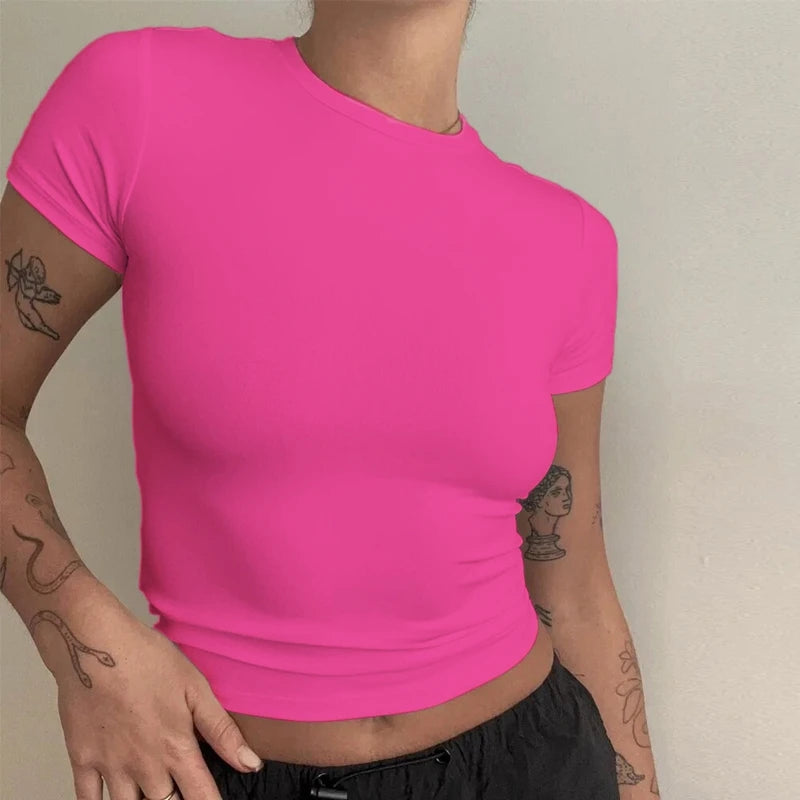 Woman Clothing Short Sleeve T-shirt Slim Fit Tops
