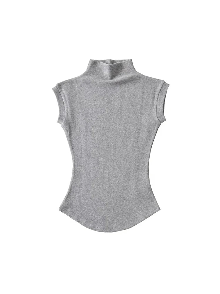 Women Summer Sexy Turtleneck Sleeveless T-Shirts Tops