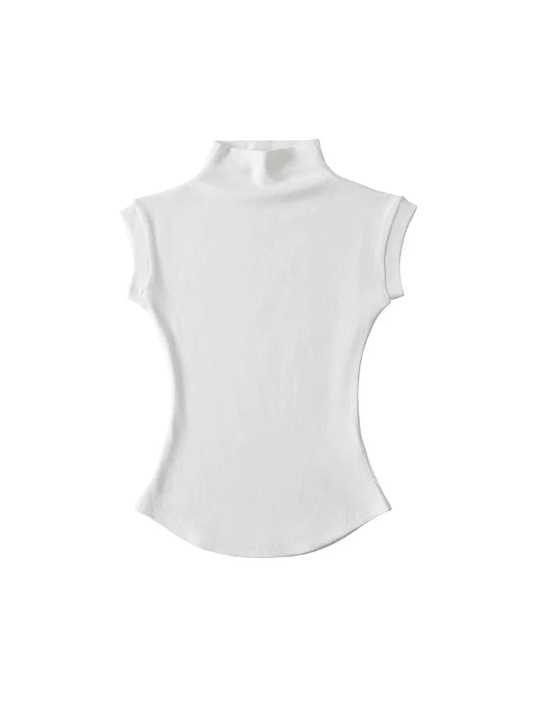 Women Summer Sexy Turtleneck Sleeveless T-Shirts Tops