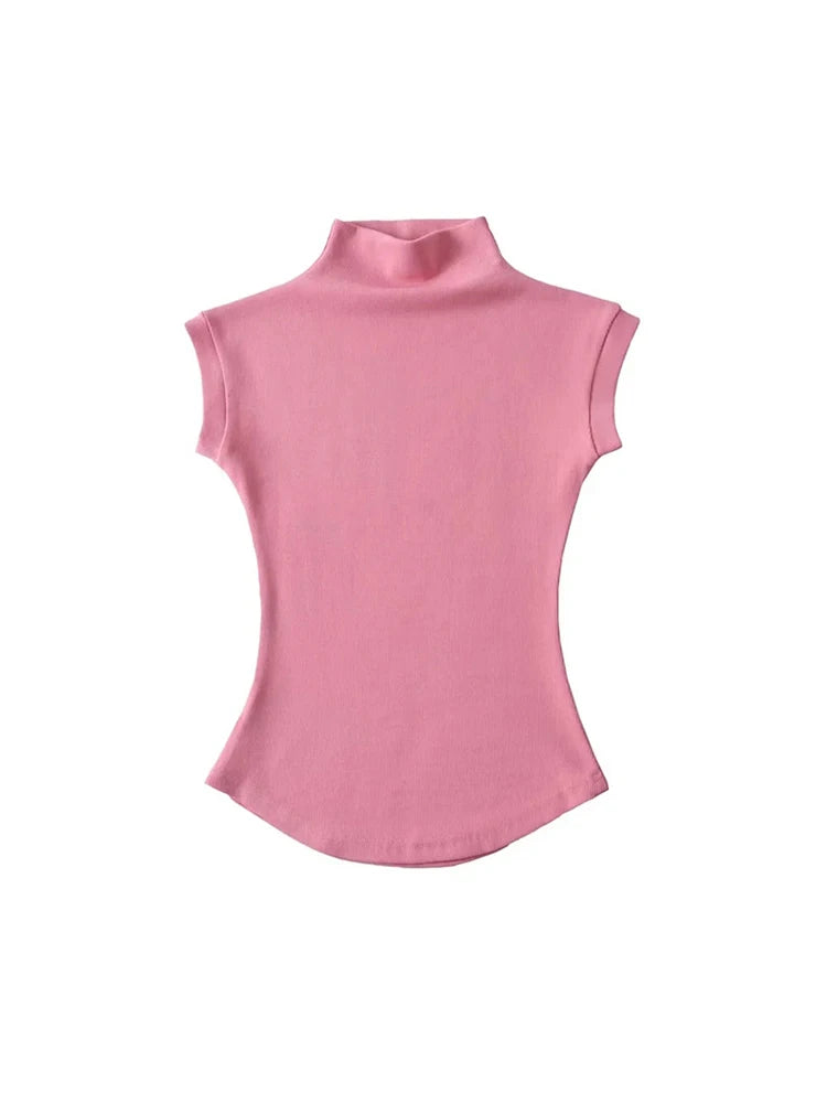 Women Summer Sexy Turtleneck Sleeveless T-Shirts Tops