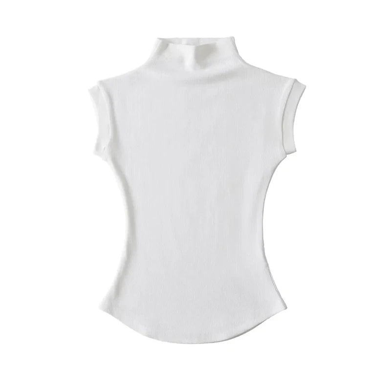 Women Summer Sexy Turtleneck Sleeveless T-Shirts Tops