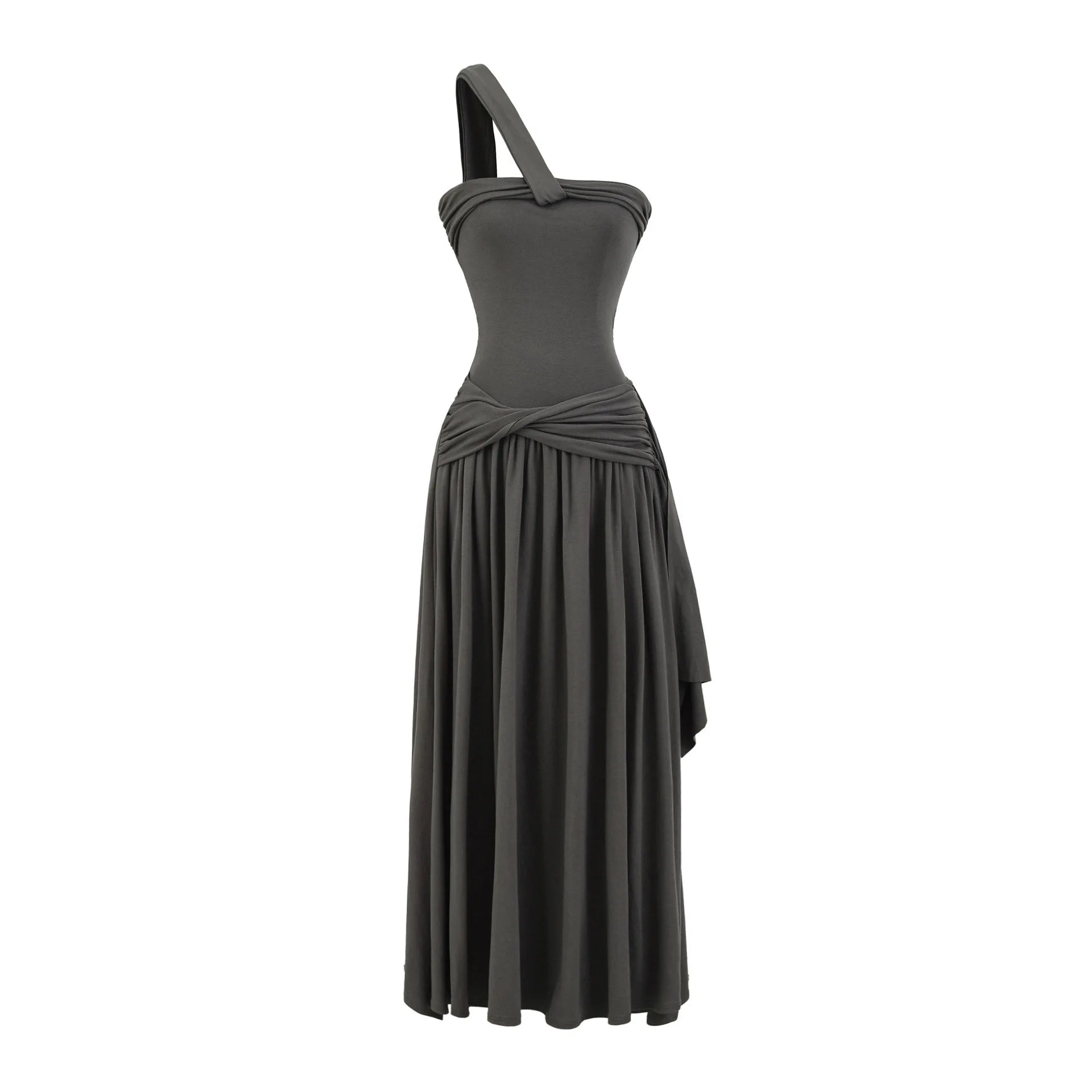 Spicy Girl Sexy Design Twist Long Solid Color Dress