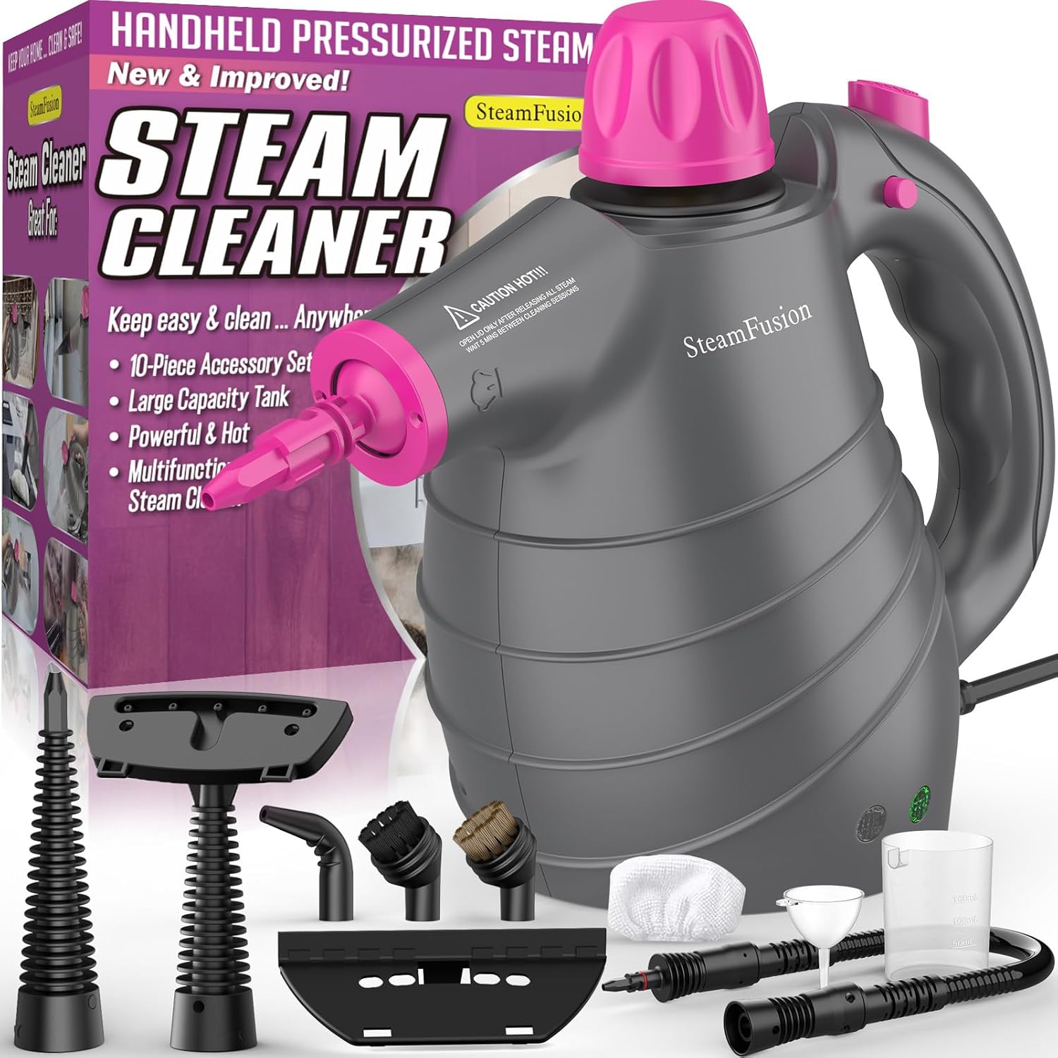 Pressurized Handheld Steam Cleaner with 10pcs Accessories&Safety Lock, Multi-Purpose Natural Deep Cleaning Steamer, Multi-Surface Steamer for Cleaning Home,