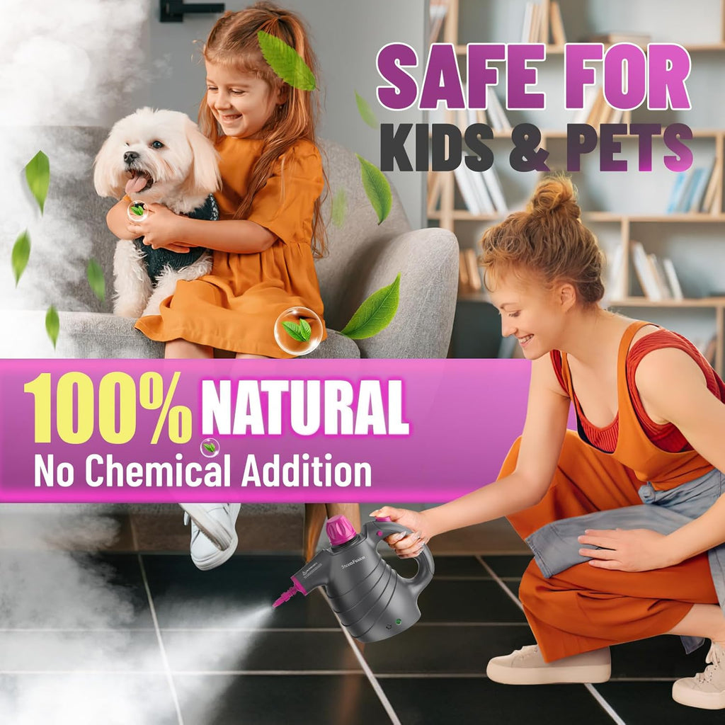 Pressurized Handheld Steam Cleaner with 10pcs Accessories&Safety Lock, Multi-Purpose Natural Deep Cleaning Steamer, Multi-Surface Steamer for Cleaning Home,