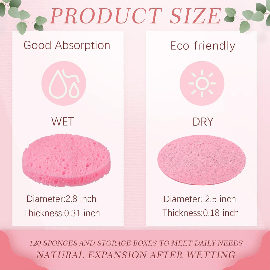 Compressed Facial Sponges Disposable Natural Face Sponges Round Soft Pads with Container for Washing Face