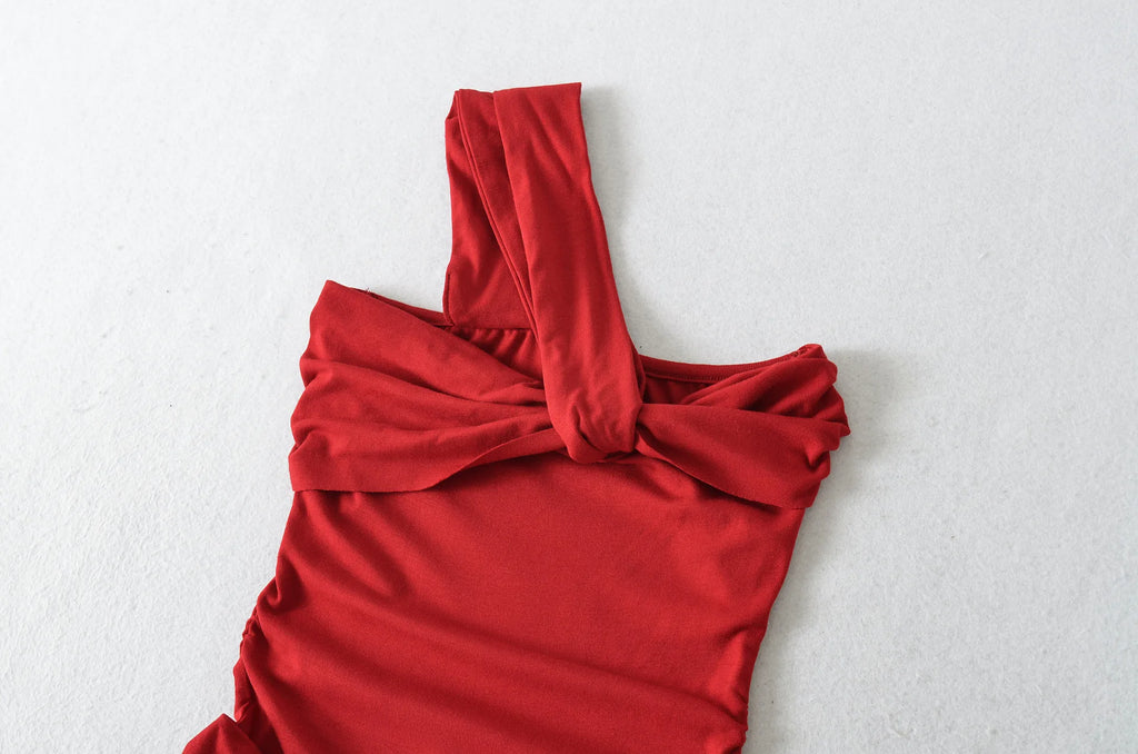 Spicy Girl Sexy Design Twist Long Solid Color Dress