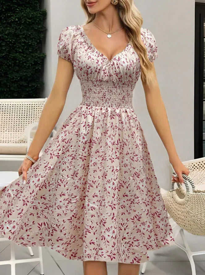 Vintage floral dress with fluffy cuffs