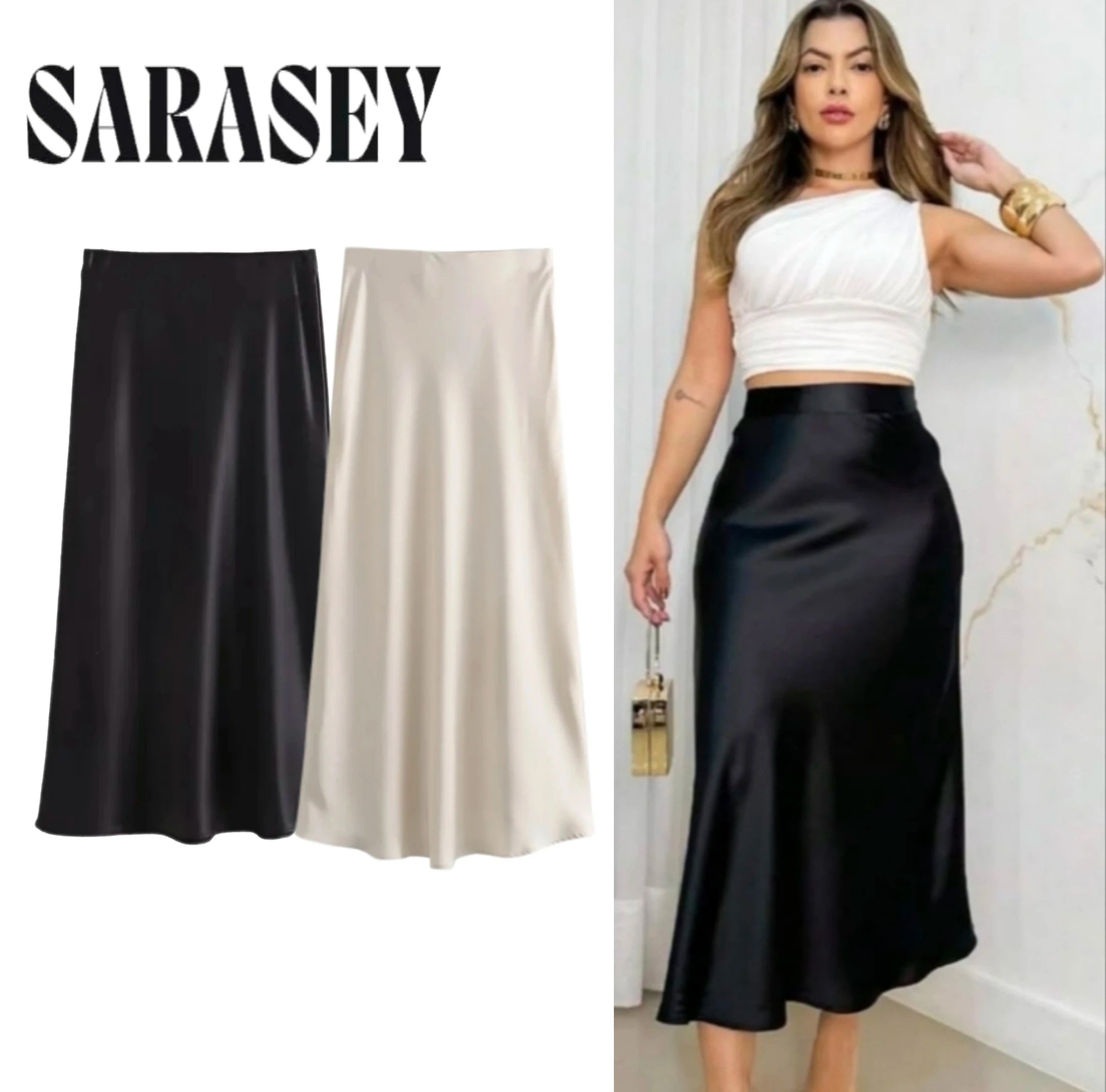 Women 2025 Satin Black Skirt Women