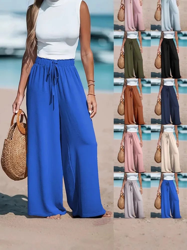 Wide Leg Loose Drawstring Casual  Pants