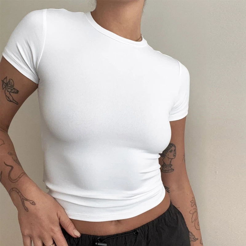 Woman Clothing Short Sleeve T-shirt Slim Fit Tops