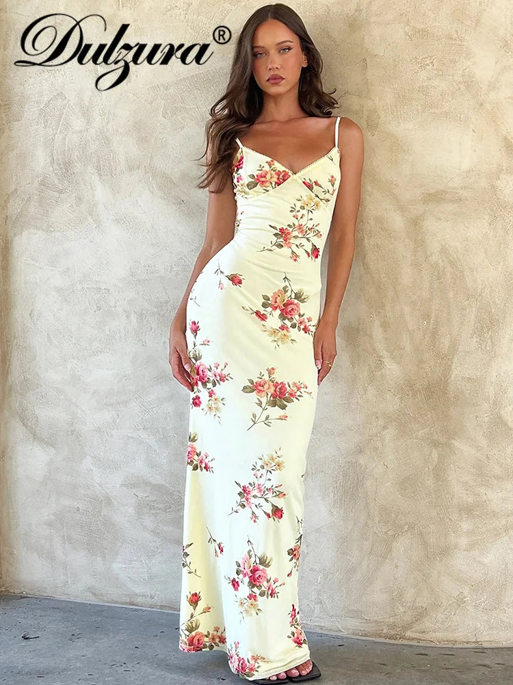Floral Print Sleeveless Backless Bodycon  Dresses