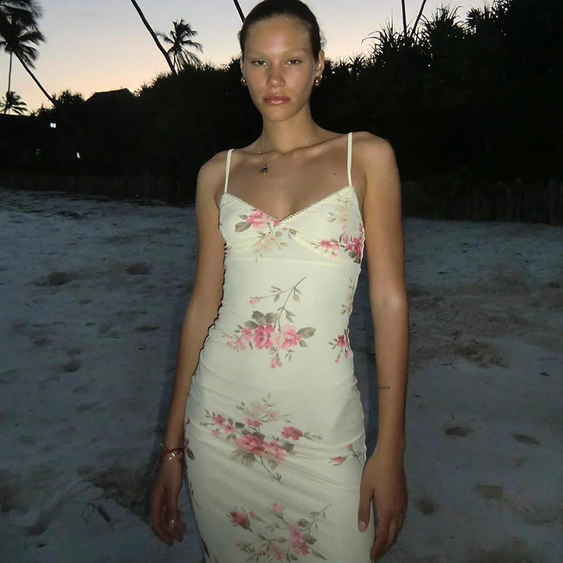 Floral Print Sleeveless Backless Bodycon  Dresses