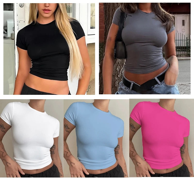 Woman Clothing Short Sleeve T-shirt Slim Fit Tops