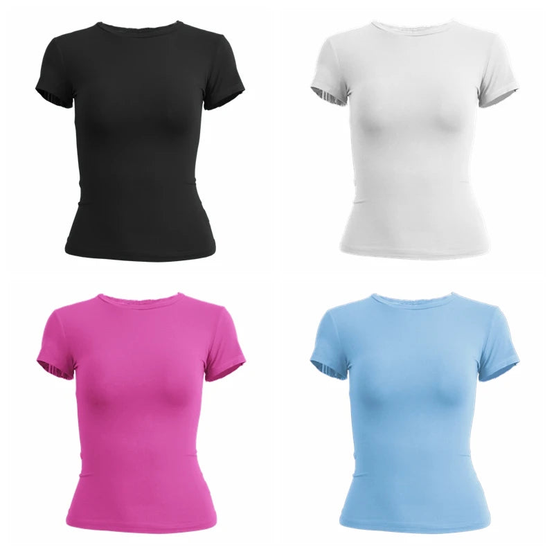 Woman Clothing Short Sleeve T-shirt Slim Fit Tops