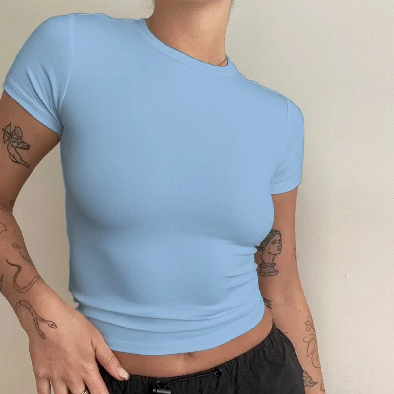 Woman Clothing Short Sleeve T-shirt Slim Fit Tops