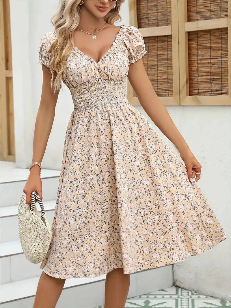 Vintage floral dress with fluffy cuffs