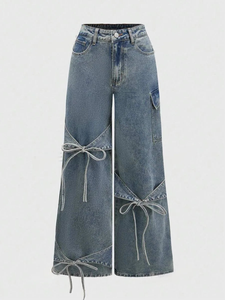 Loose Straight Leg Denim Pants Women's High Waist Wide Leg Trousers