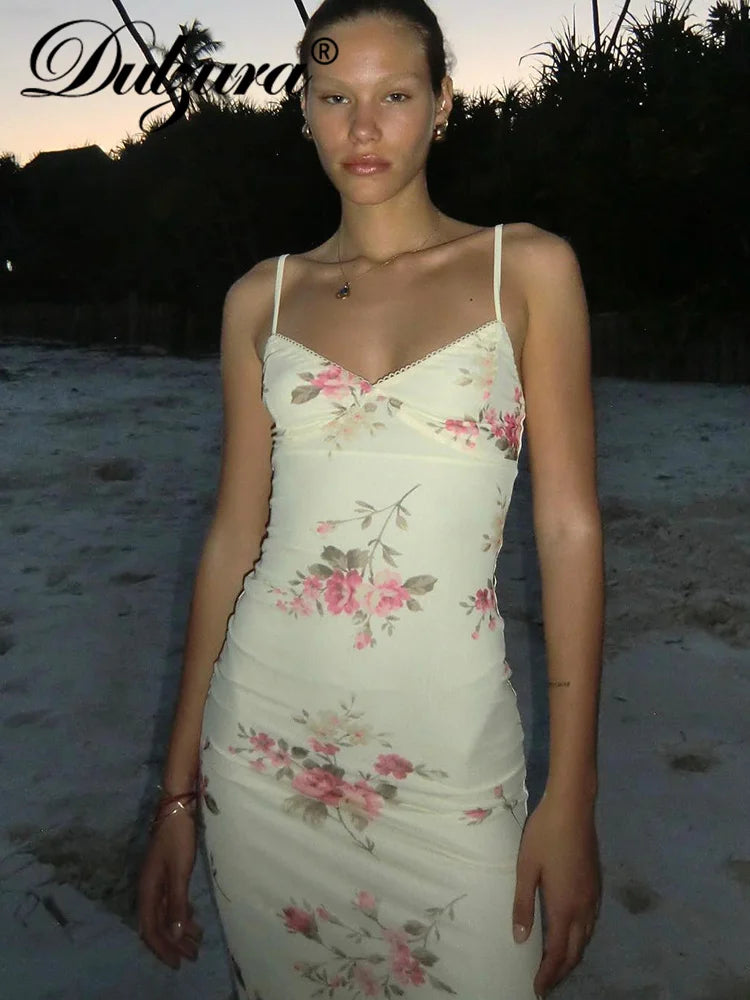 Floral Print Sleeveless Backless Bodycon  Dresses