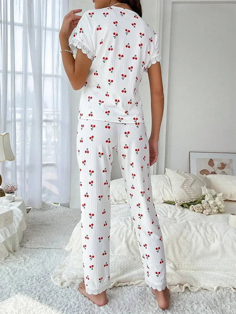 Lace Trim Women Pajama Set