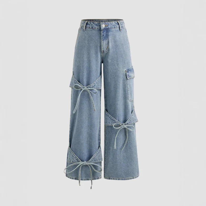 Loose Straight Leg Denim Pants Women's High Waist Wide Leg Trousers