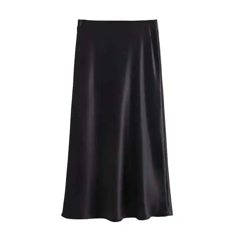 Women 2025 Satin Black Skirt Women