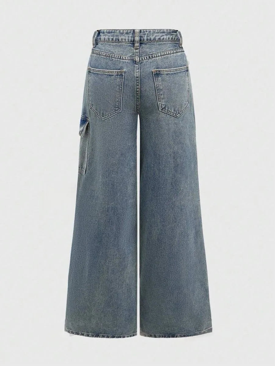 Loose Straight Leg Denim Pants Women's High Waist Wide Leg Trousers