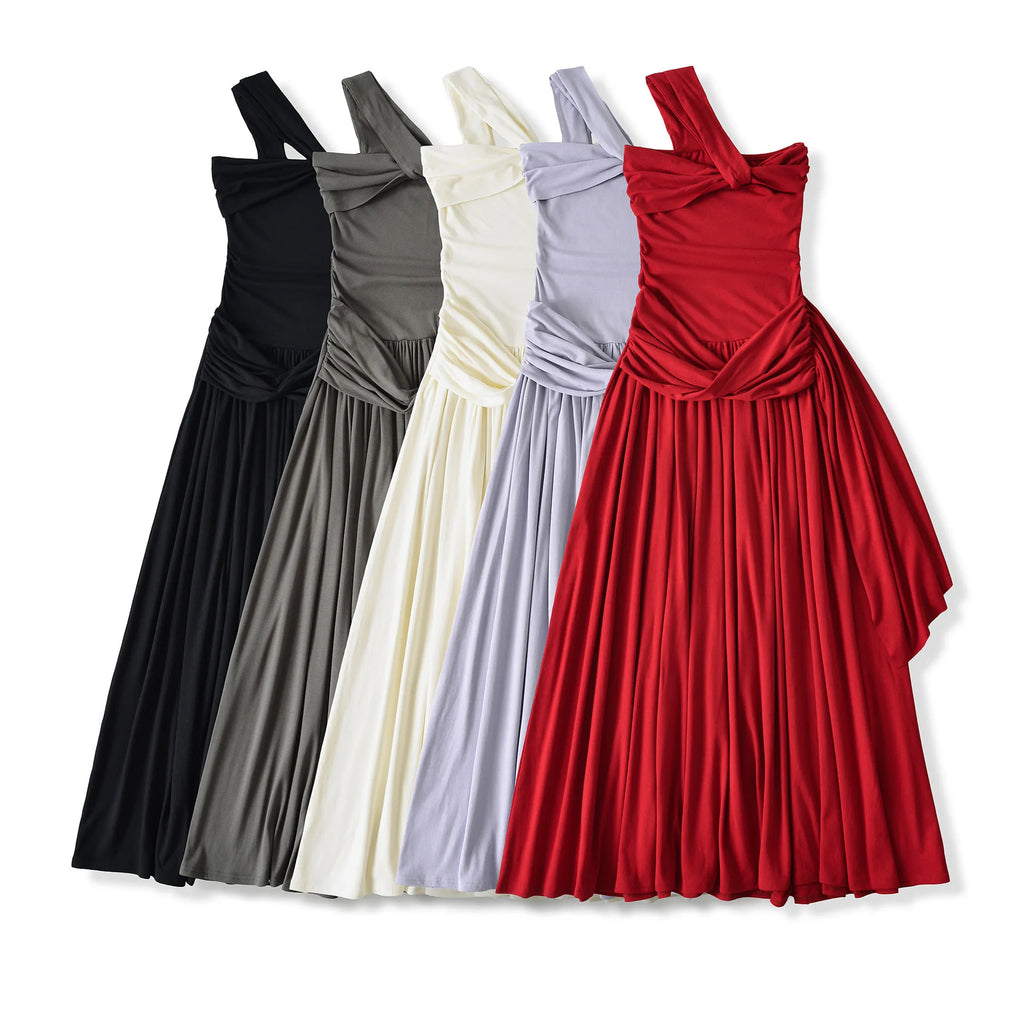 Spicy Girl Sexy Design Twist Long Solid Color Dress