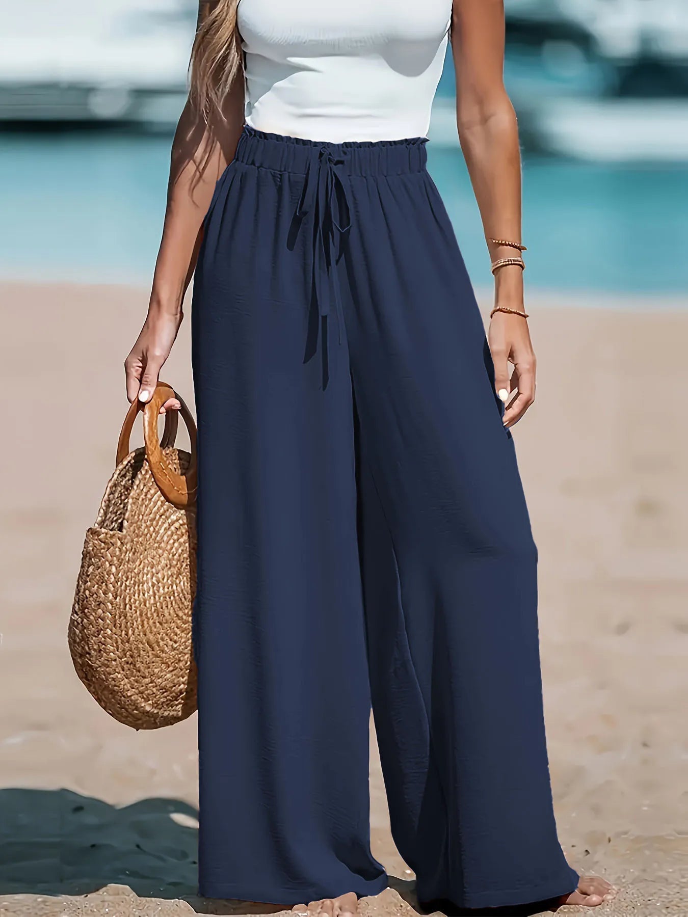 Wide Leg Loose Drawstring Casual  Pants