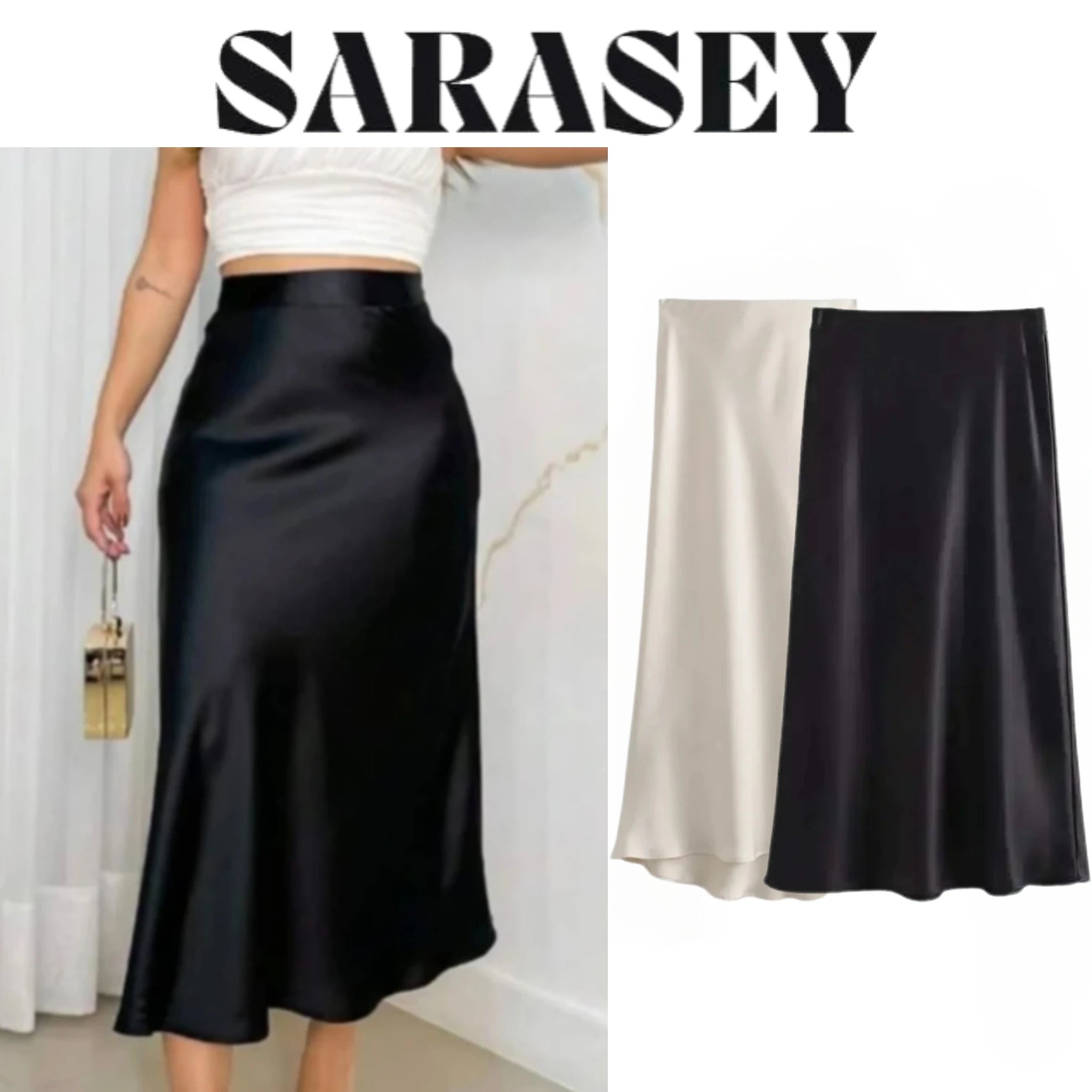 Women 2025 Satin Black Skirt Women