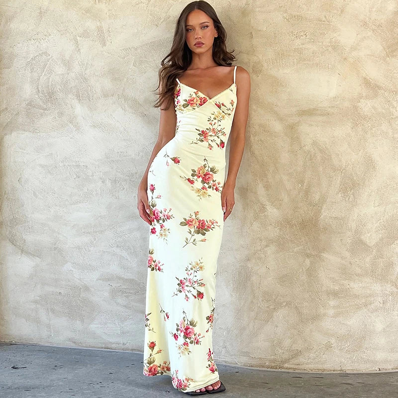 Floral Print Sleeveless Backless Bodycon  Dresses