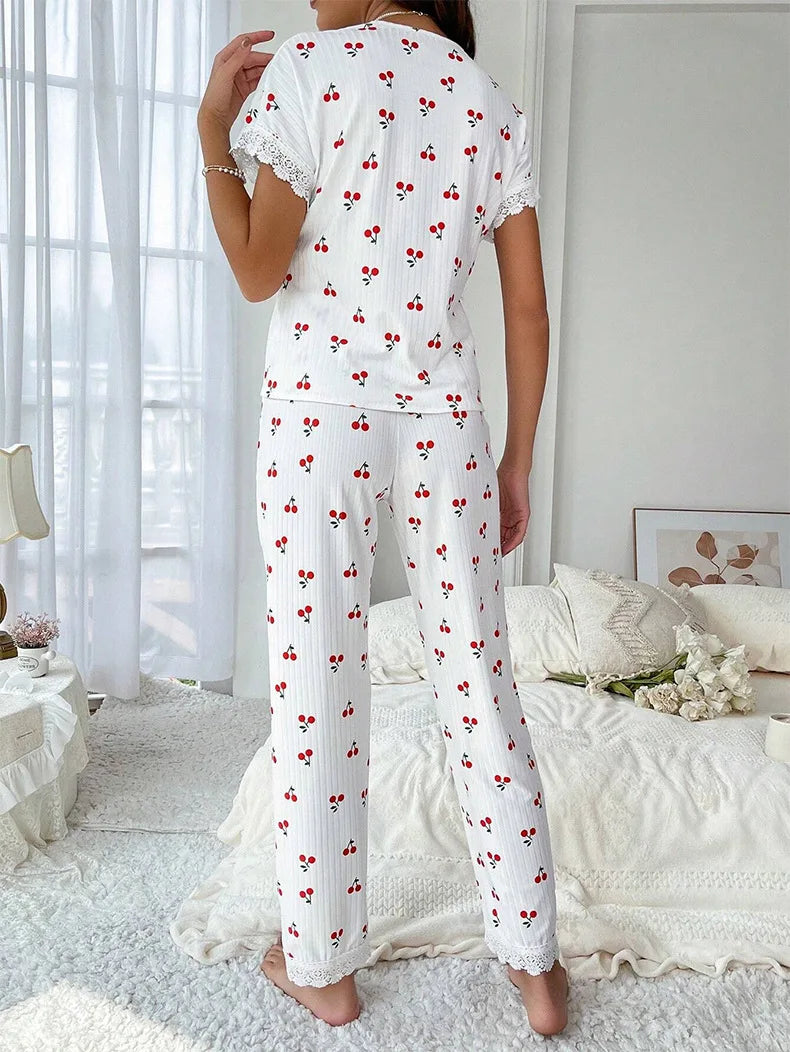 Lace Trim Women Pajama Set