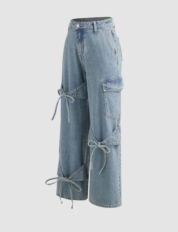 Loose Straight Leg Denim Pants Women's High Waist Wide Leg Trousers