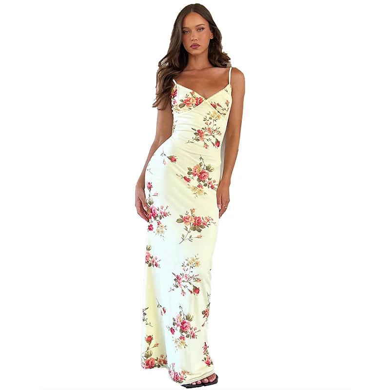 Floral Print Sleeveless Backless Bodycon  Dresses
